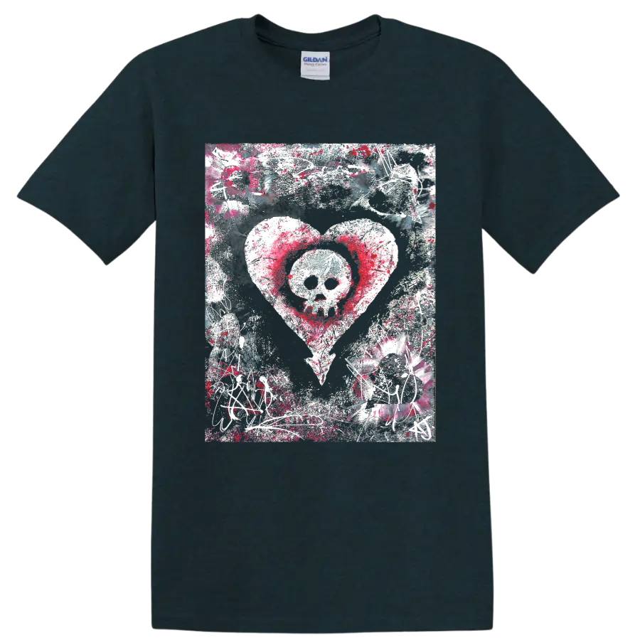 Alkaline Trio skull inside heart punk rock distressed graphic print on a Midnight (Green) T Shirt