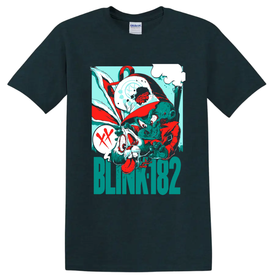 Blink-182 surreal punk rock artwork with BLINK182 text on a Midnight (Green) T Shirt