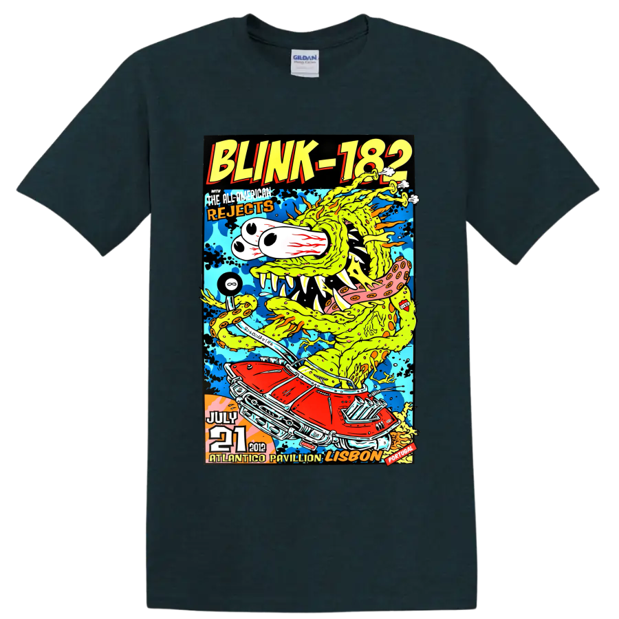 Blink-182 and All-American Rejects 2012 concert poster graphic print on a Midnight (Green) T Shirt