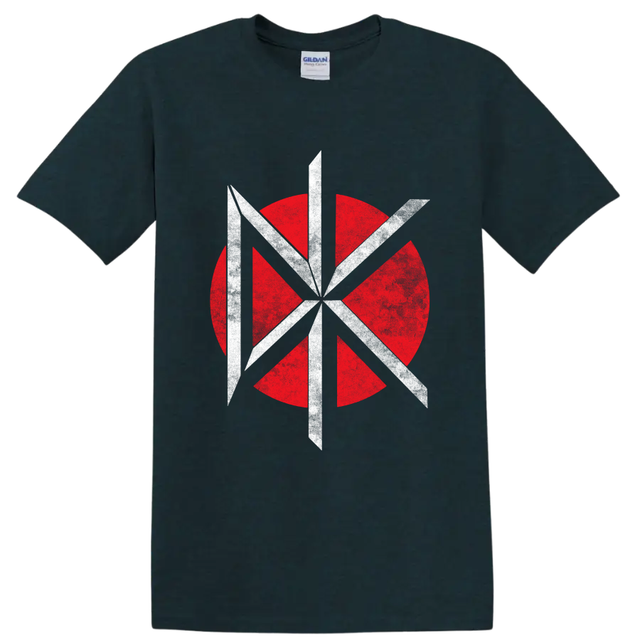 Dead Kennedys red and white geometric punk rock band logo on a Midnight (Green) T Shirt