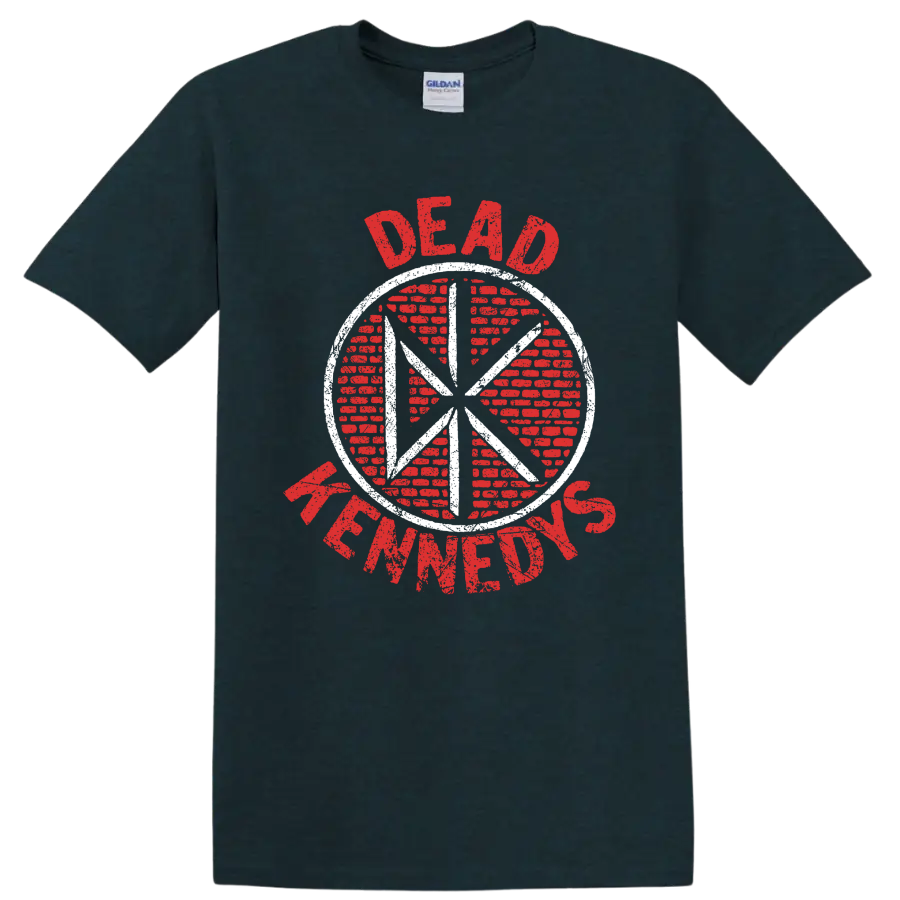 Dead Kennedys distressed red and white circular punk rock logo on a Midnight (Green) T Shirt