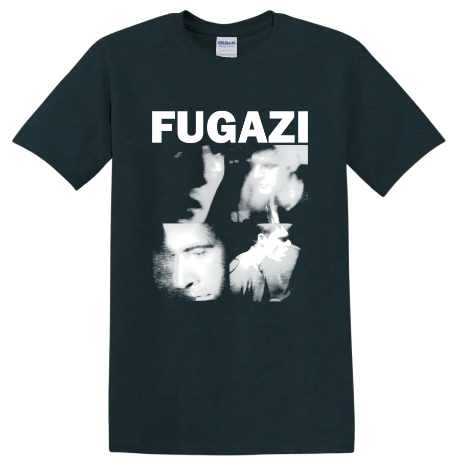 Fugazi distressed punk rock lettering graphic print on a Midnight (Green) T Shirt