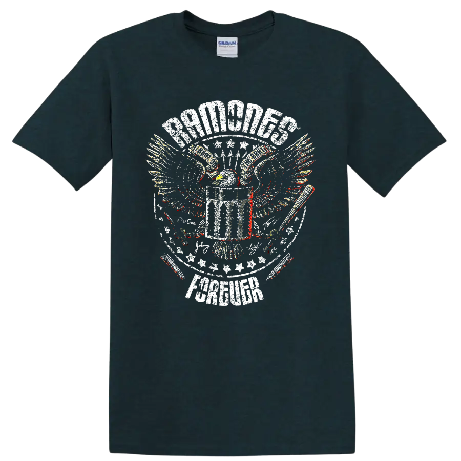 Ramones punk rock eagle crest distressed graphic print on a Midnight (Green) T Shirt