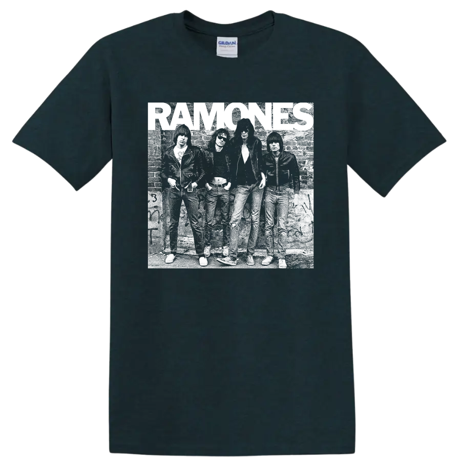 Ramones punk rock band distressed black-and-white graphic print on a Midnight (Green) T Shirt