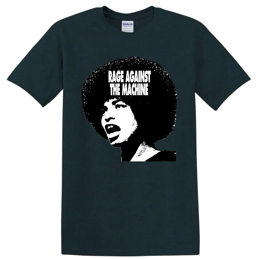 Rage Against the Machine distressed black and white portrait graphic on a Midnight (Green) T Shirt