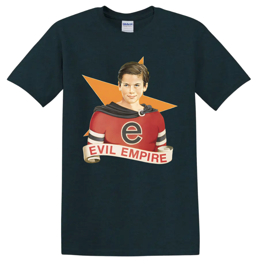 Rage Against the Machine Evil Empire vintage comic-style superhero graphic on a Midnight (Green) T Shirt