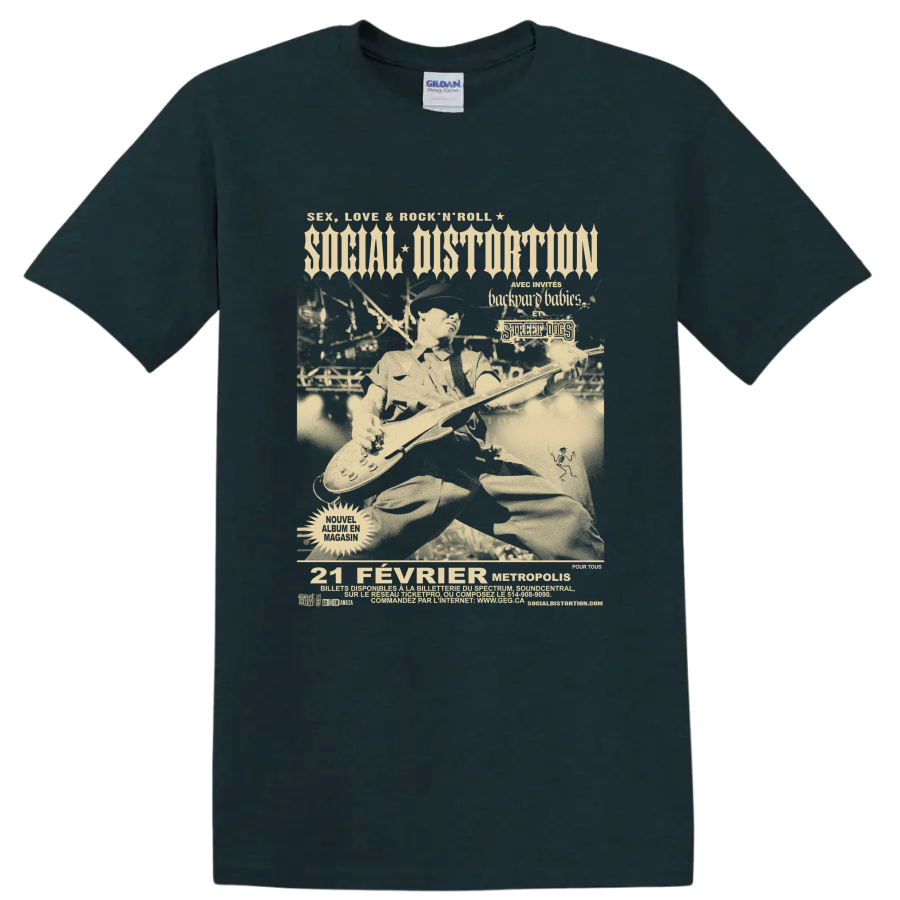 Social Distortion punk rock distressed graphic print on a Midnight (Green) T Shirt