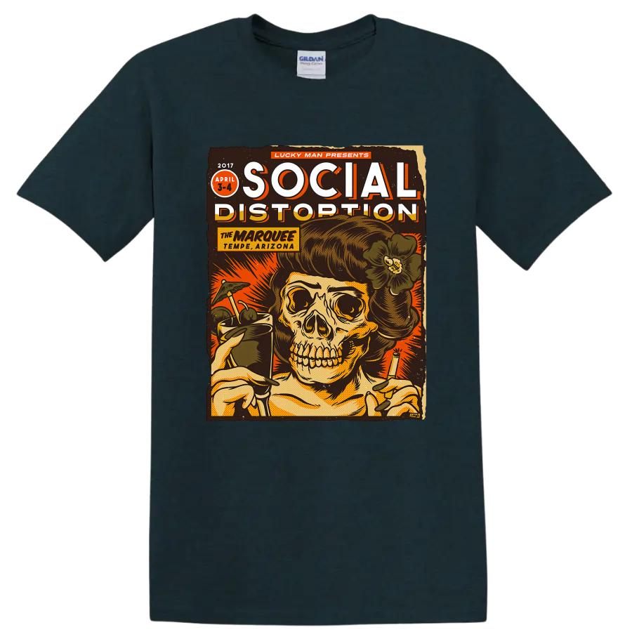 Social Distortion vintage punk rock skull poster graphic on a Midnight (Green) T Shirt