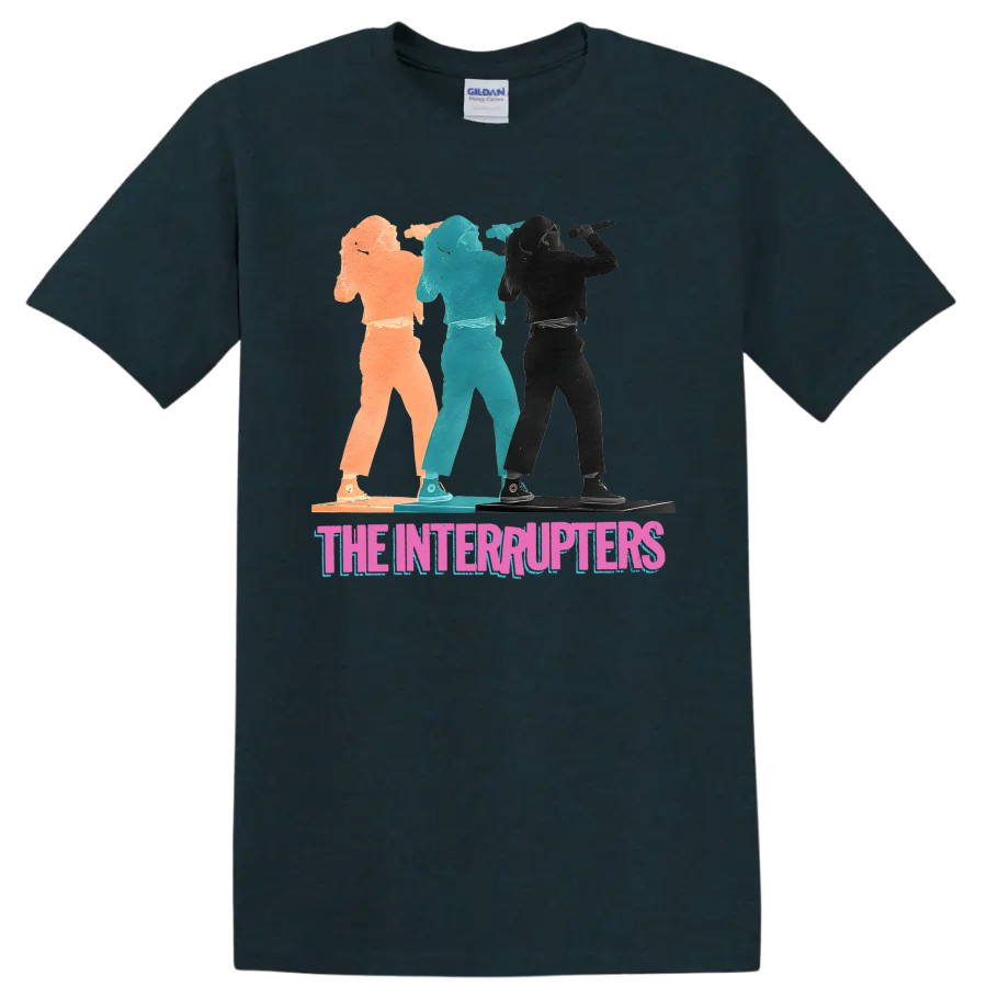 The Interrupters punk rock band graphic with three distressed performer silhouettes on a Midnight (Green) T Shirt