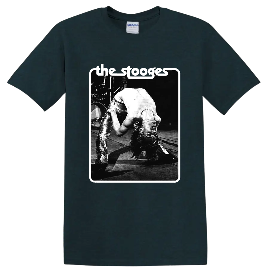The Stooges black-and-white punk rock live performance graphic on a Midnight (Green) T Shirt