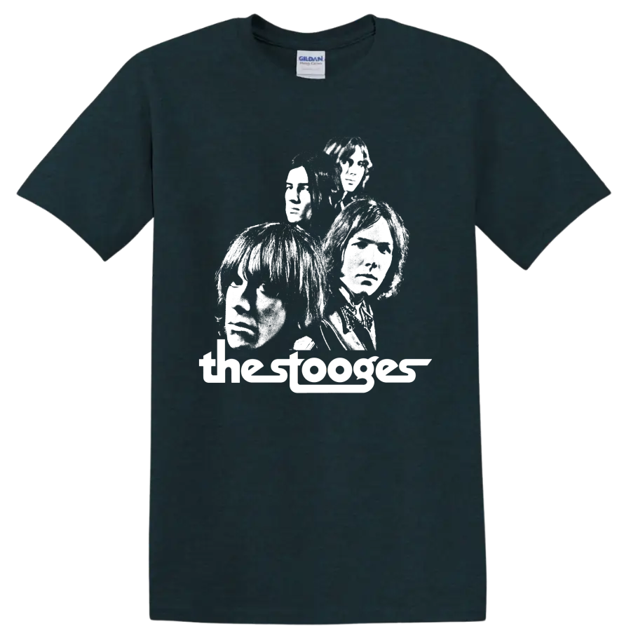 The Stooges high-contrast punk rock band portrait graphic on a Midnight (Green) T Shirt