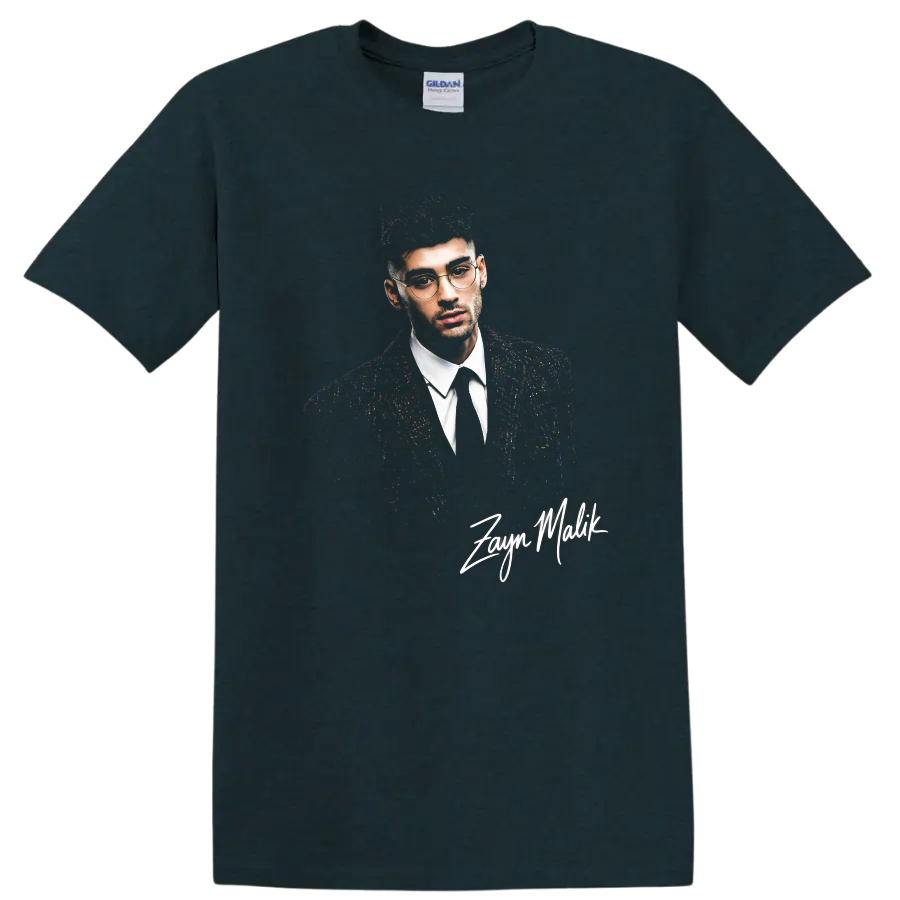 Zayn Malik portrait graphic print with signature text on a Midnight (Green) T Shirt