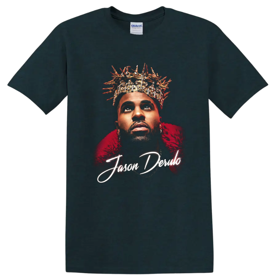 Jason Derulo crowned portrait with Nu King script graphic design on a Midnight (Green) T Shirt