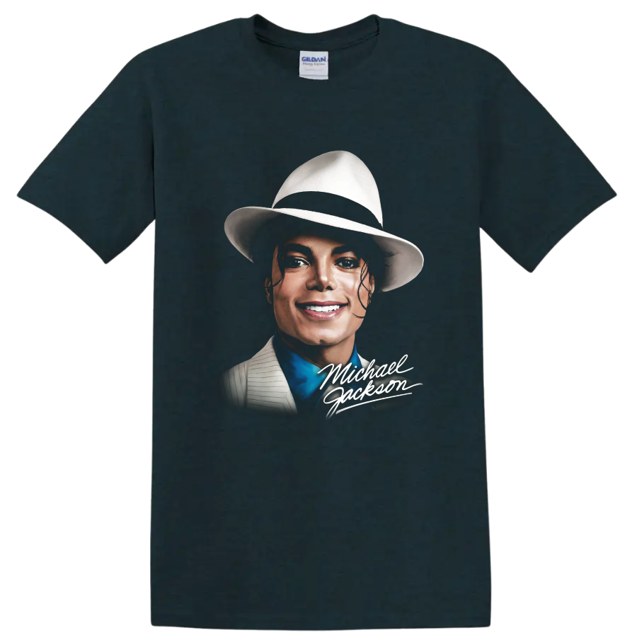 Michael Jackson Smooth Criminal pop art portrait with signature lettering on a Midnight (Green) T Shirt