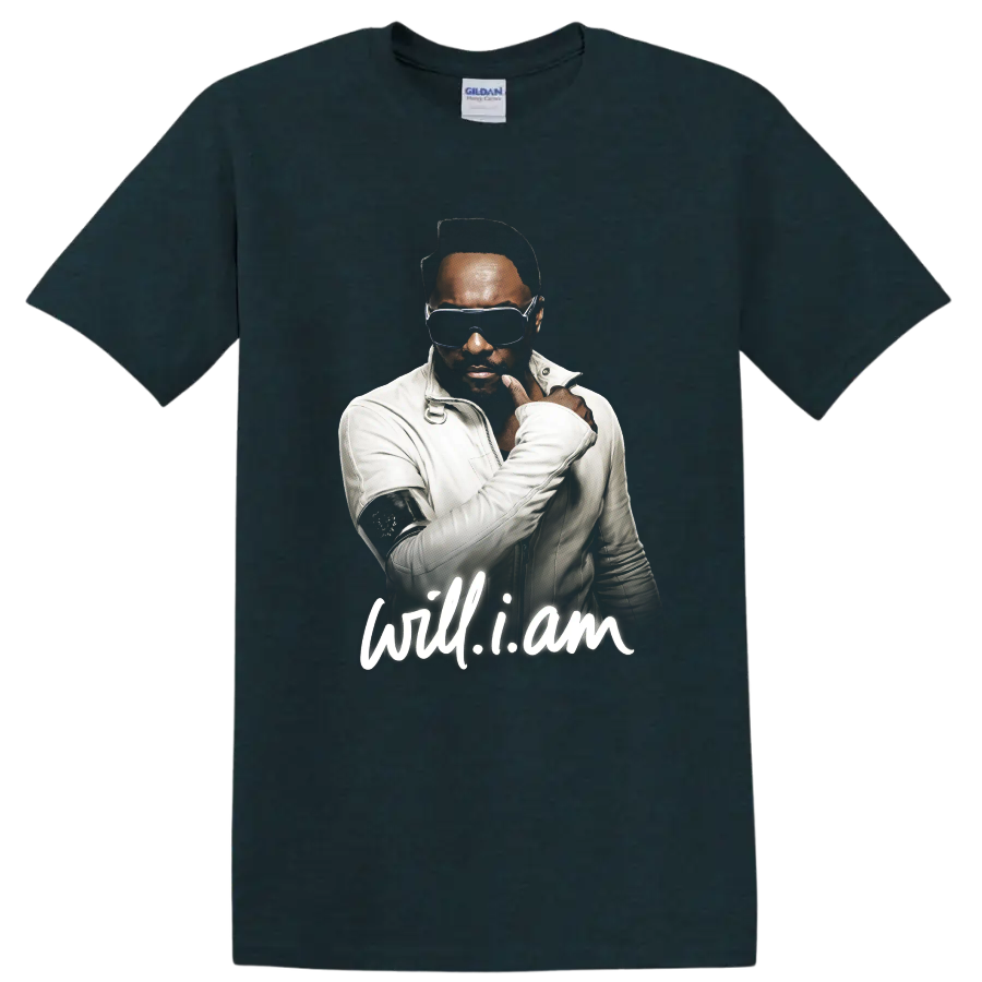 will.i.am portrait graphic with sunglasses and white will.i.am script on a Midnight (Green) T Shirt