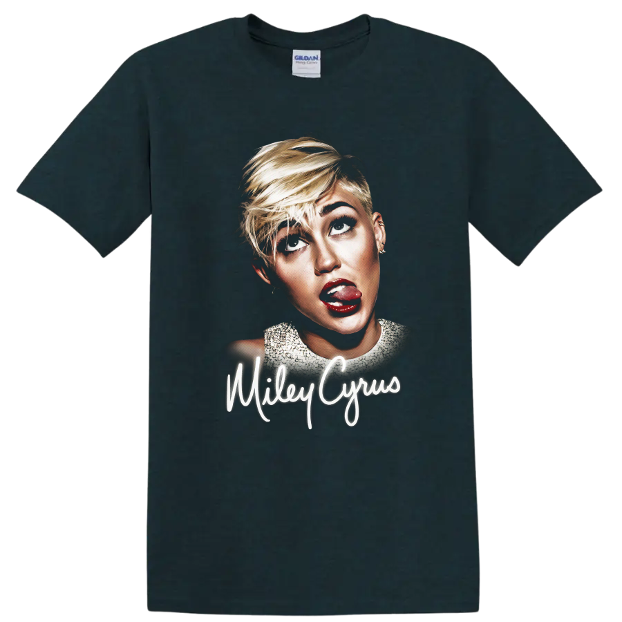 Miley Cyrus Bangerz-era portrait graphic with script name on a Midnight (Green) T Shirt