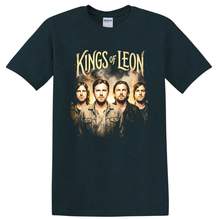 Kings of Leon vintage rock band portrait graphic on a Midnight (Green) T Shirt