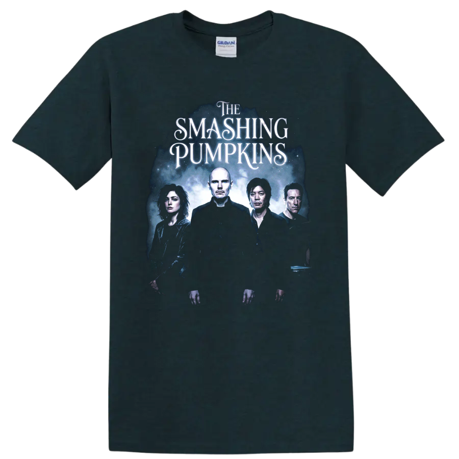 The Smashing Pumpkins blue-violet alternative rock band portrait graphic on a Midnight (Green) T Shirt