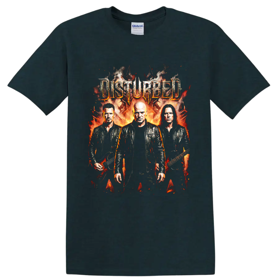 Disturbed Indestructible heavy metal album artwork with band portraits on a Midnight (Green) T Shirt