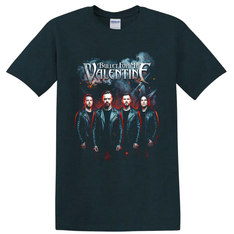 Bullet for My Valentine gothic band portrait with four musicians on a Midnight (Green) T Shirt
