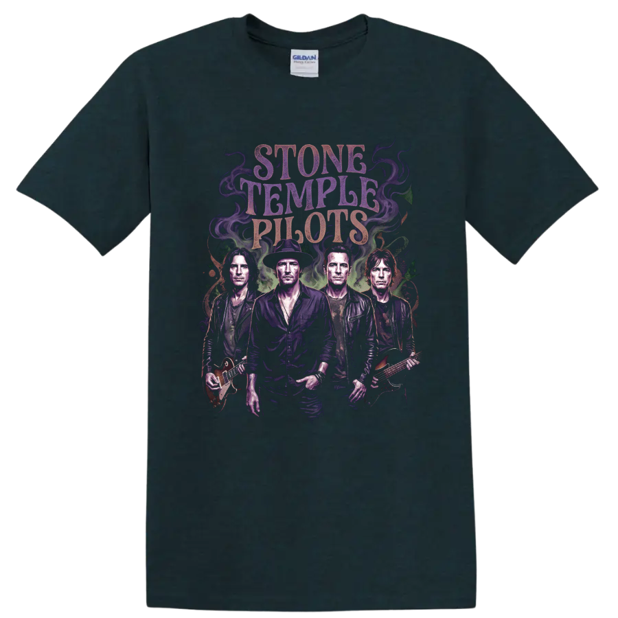 Stone Temple Pilots alternative rock band portrait graphic with guitars on a Midnight (Green) T Shirt