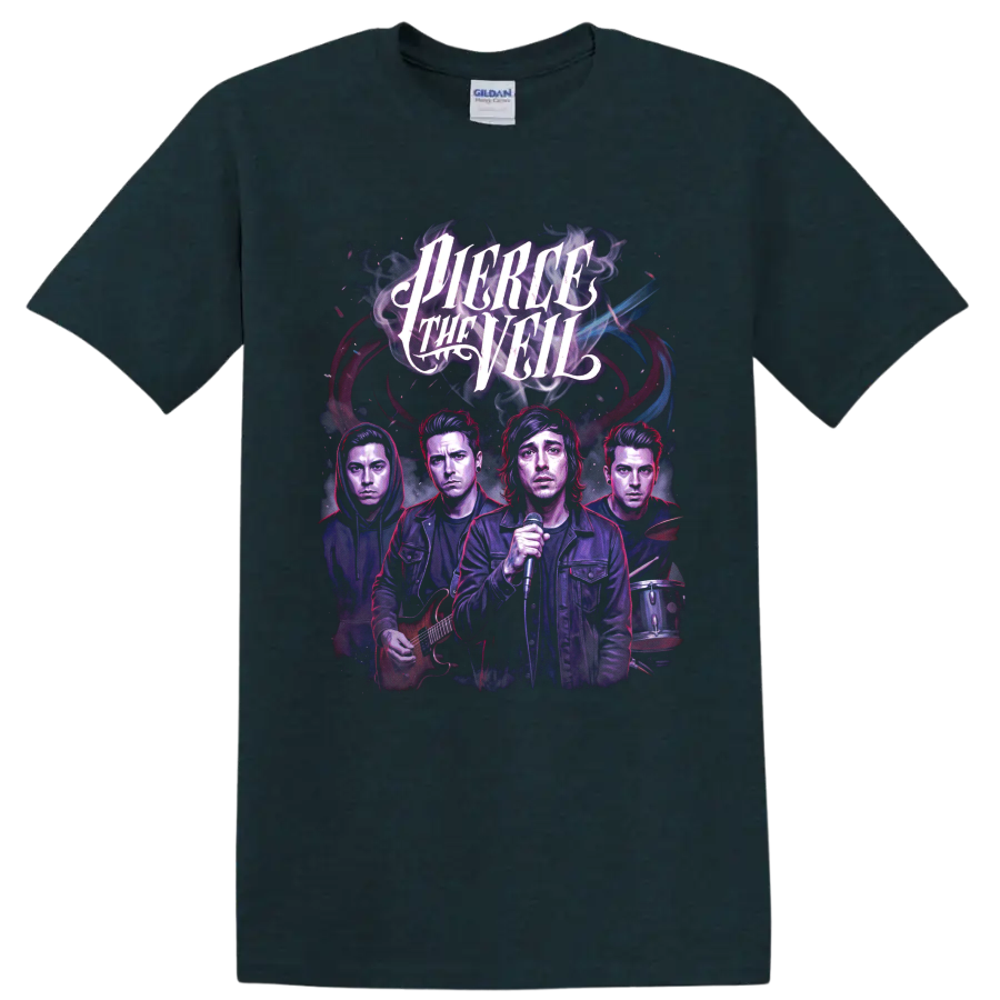 Pierce the Veil post-hardcore band concert poster graphic with vocalist on a Midnight (Green) T Shirt