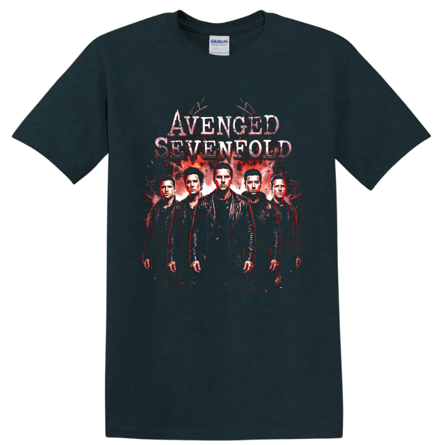 Avenged Sevenfold heavy metal band members red distressed graphic on a Midnight (Green) T Shirt
