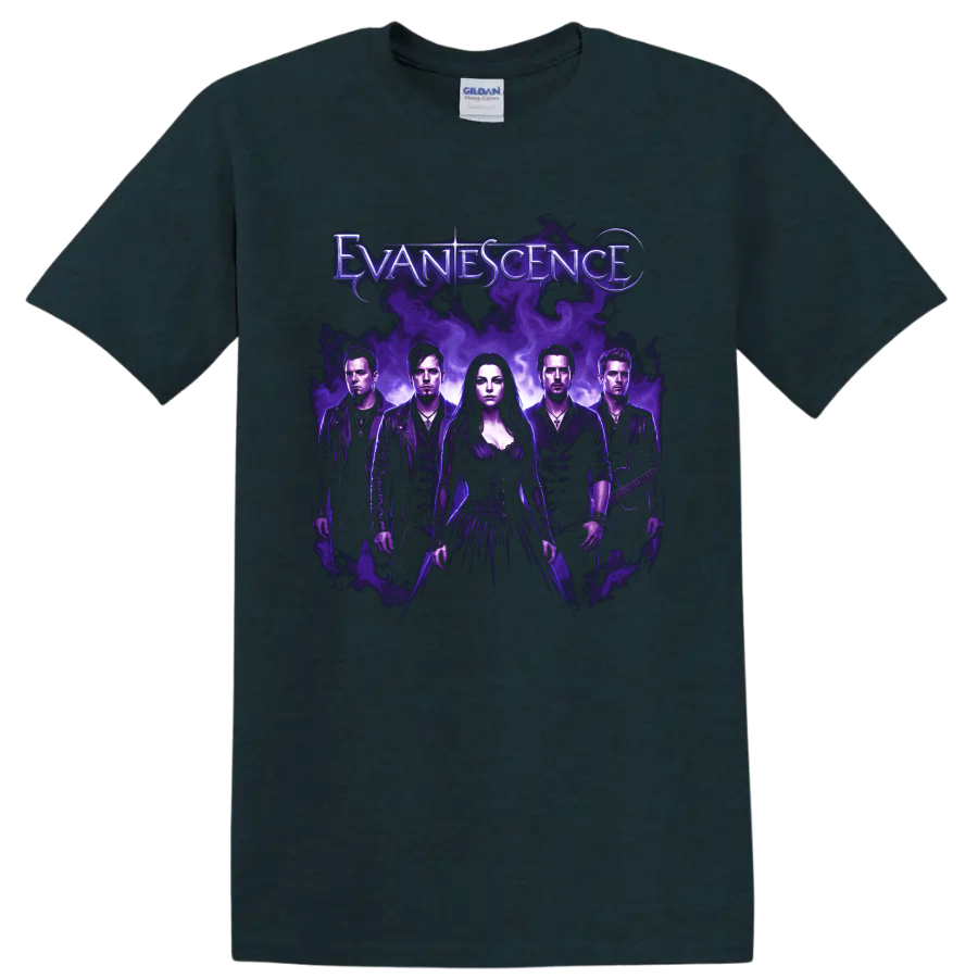 Evanescence Amy Lee band portrait with purple smoke and gothic poster styling on a Midnight (Green) T Shirt
