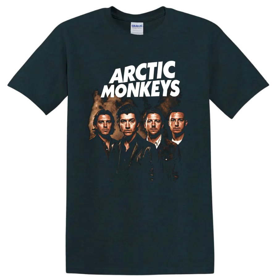 Arctic Monkeys sepia four-member band portrait graphic on a Midnight (Green) T Shirt