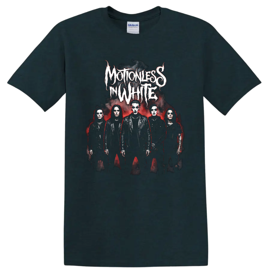Motionless in White Creatures-era gothic metal band portrait on a Midnight (Green) T Shirt