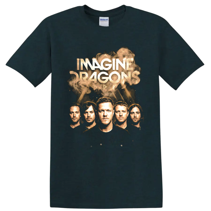 Imagine Dragons Smoke + Mirrors smoky gold portrait album artwork on a Midnight (Green) T Shirt