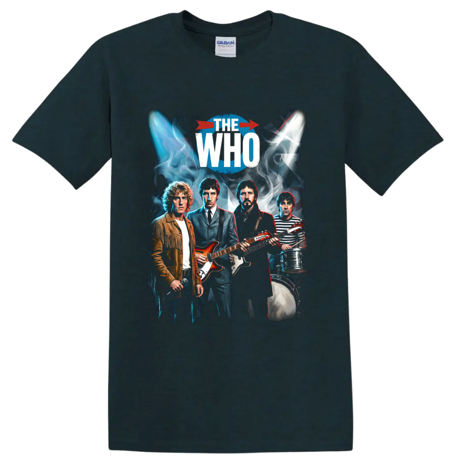 The Who John Entwistle rock band graphic with guitars, bass, and drums on a Midnight (Green) T Shirt