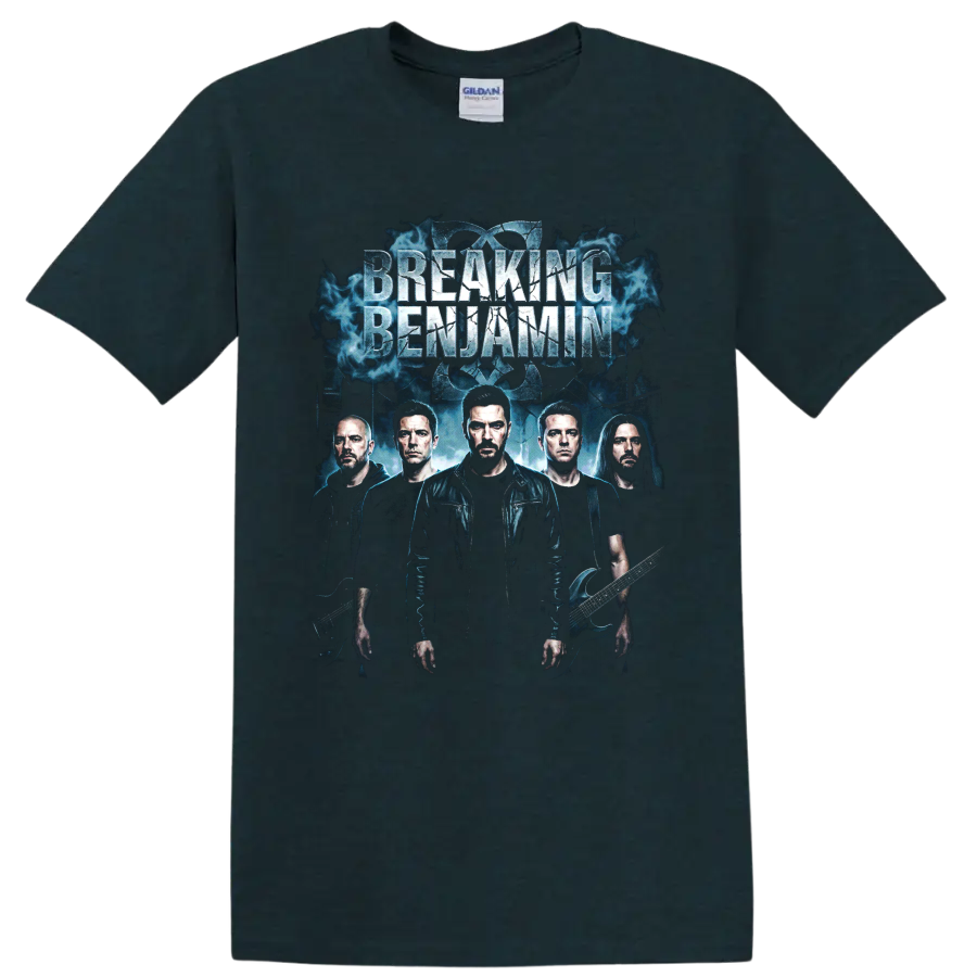Breaking Benjamin Dear Agony alternative rock poster graphic with band portraits on a Midnight (Green) T Shirt