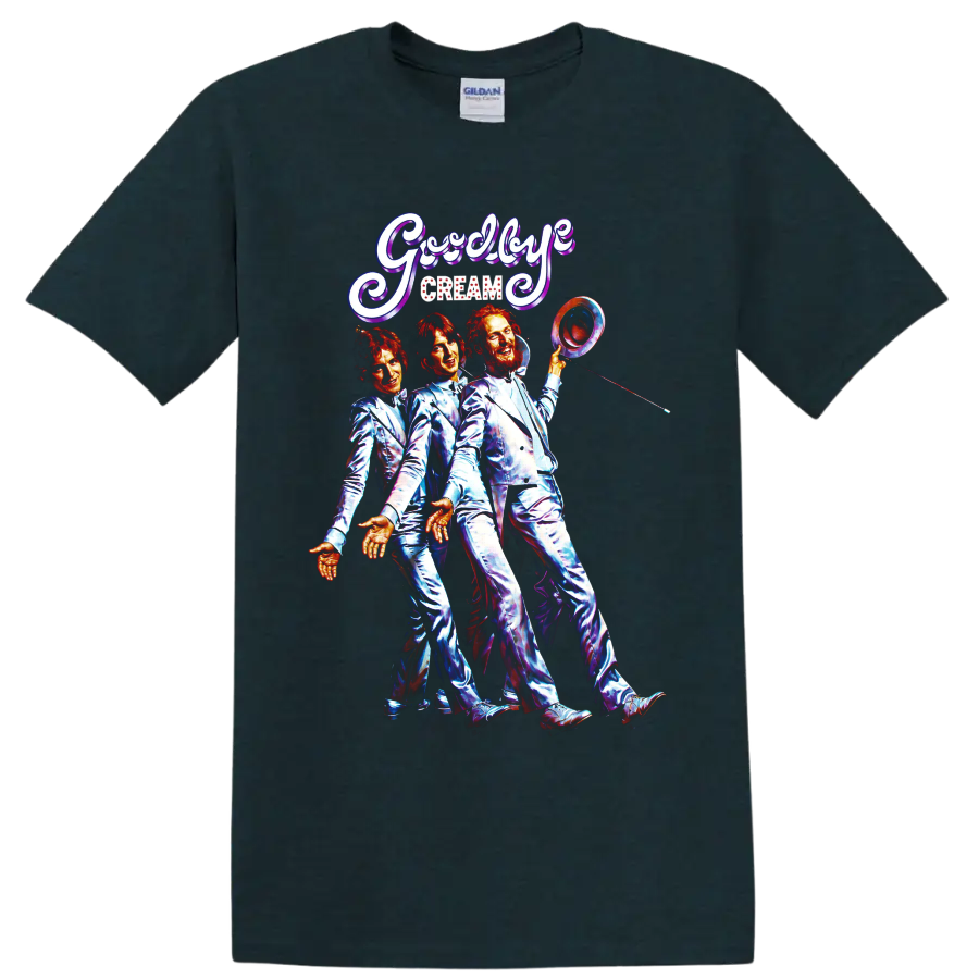Cream rock band vintage Goodbye concert graphic with three performers on a Midnight (Green) T Shirt
