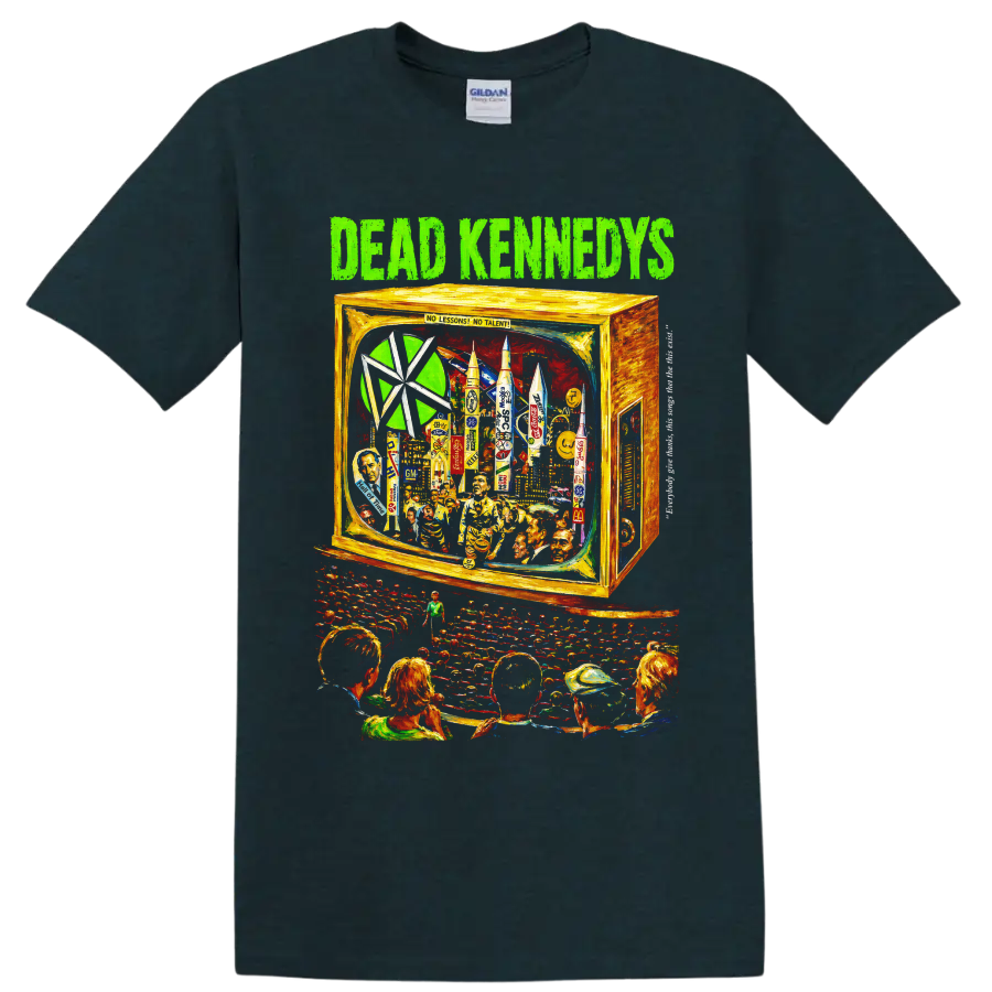 Dead Kennedys surreal television collage punk rock graphic on a Midnight (Green) T Shirt