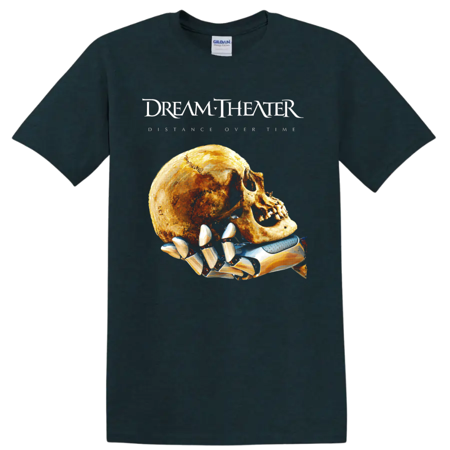 Dream Theater progressive rock skull and robotic hand graphic print on a Midnight (Green) T Shirt