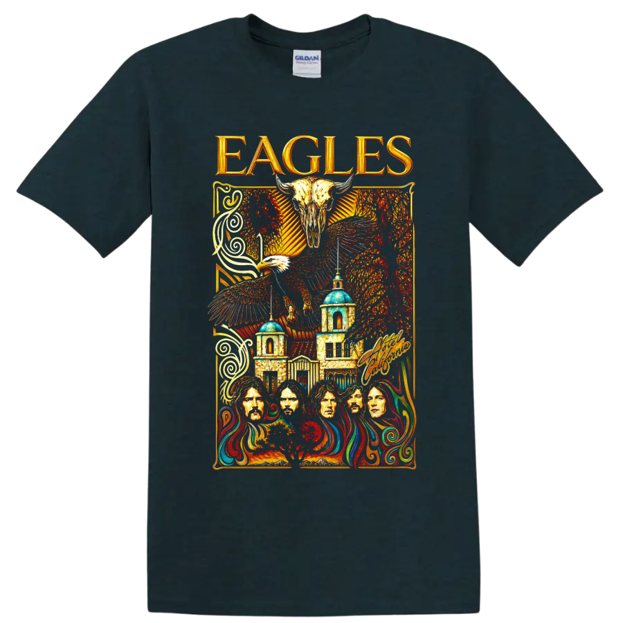 Eagles rock band vintage desert concert artwork with eagle skull on a Midnight (Green) T Shirt