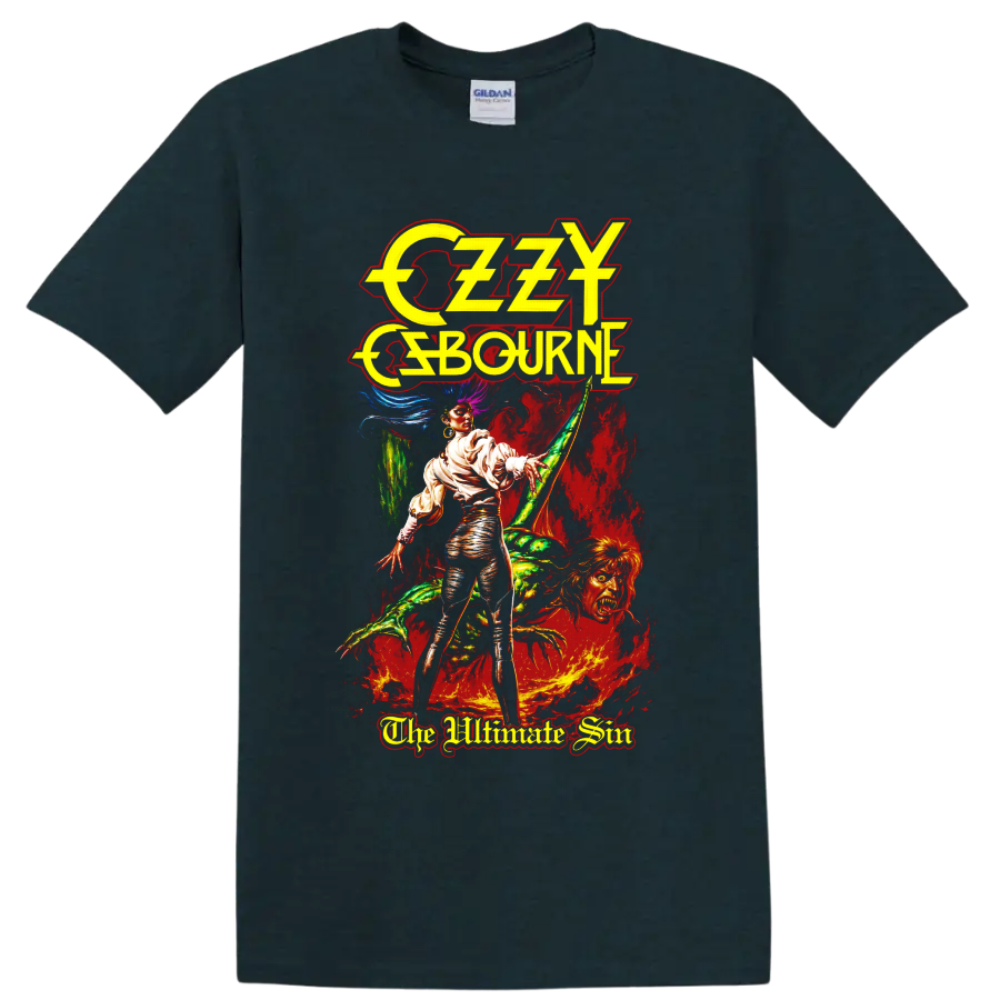 Ozzy Osbourne The Ultimate Sin fantasy horror rock graphic on a Midnight (Green) T Shirt