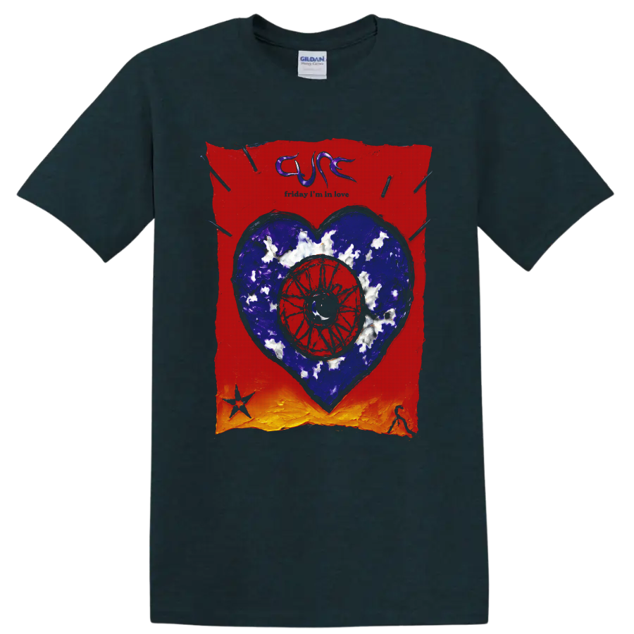 The Cure heart and eye gothic rock graphic print on a Midnight (Green) T Shirt