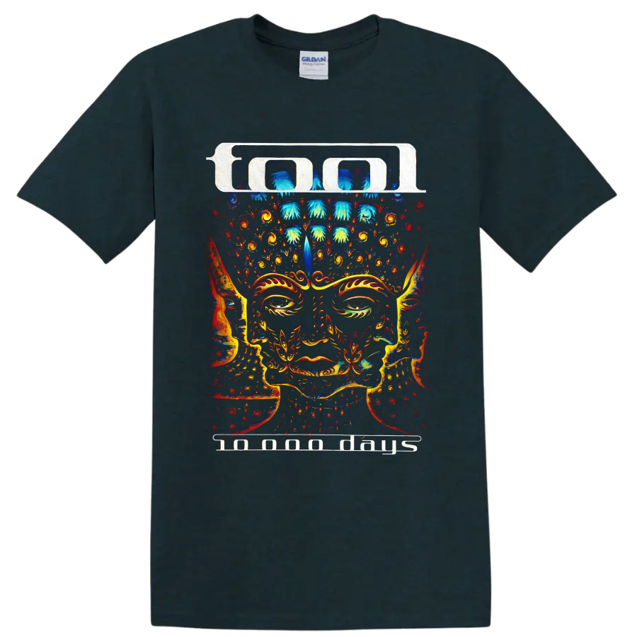 Tool psychedelic ornamental face artwork on a Midnight (Green) T Shirt
