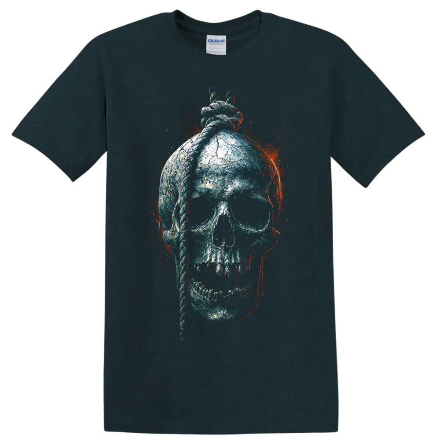 Distressed gothic skull with anatomical heart graphic art on a Midnight (Green) T Shirt