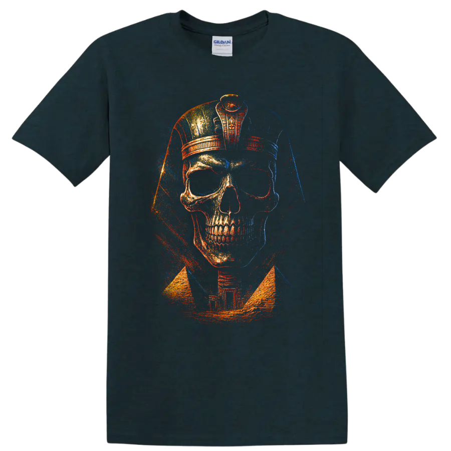 Distressed skull police officer cap graphic with red, blue, and gold artwork on a Midnight (Green) T Shirt