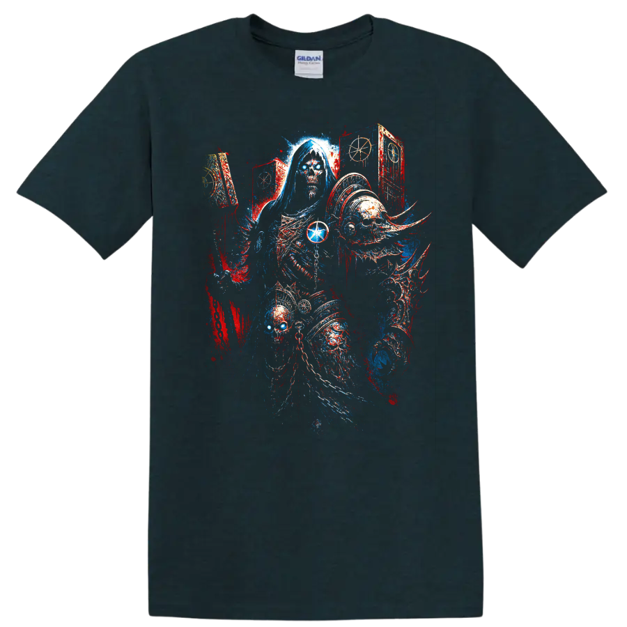 Hooded skull reaper gothic fantasy horror graphic print on a Midnight (Green) T Shirt