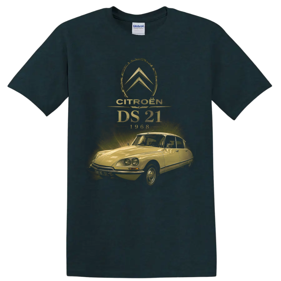 Citroën DS 21 1968 vintage distressed classic car graphic on a Midnight (Green) T Shirt