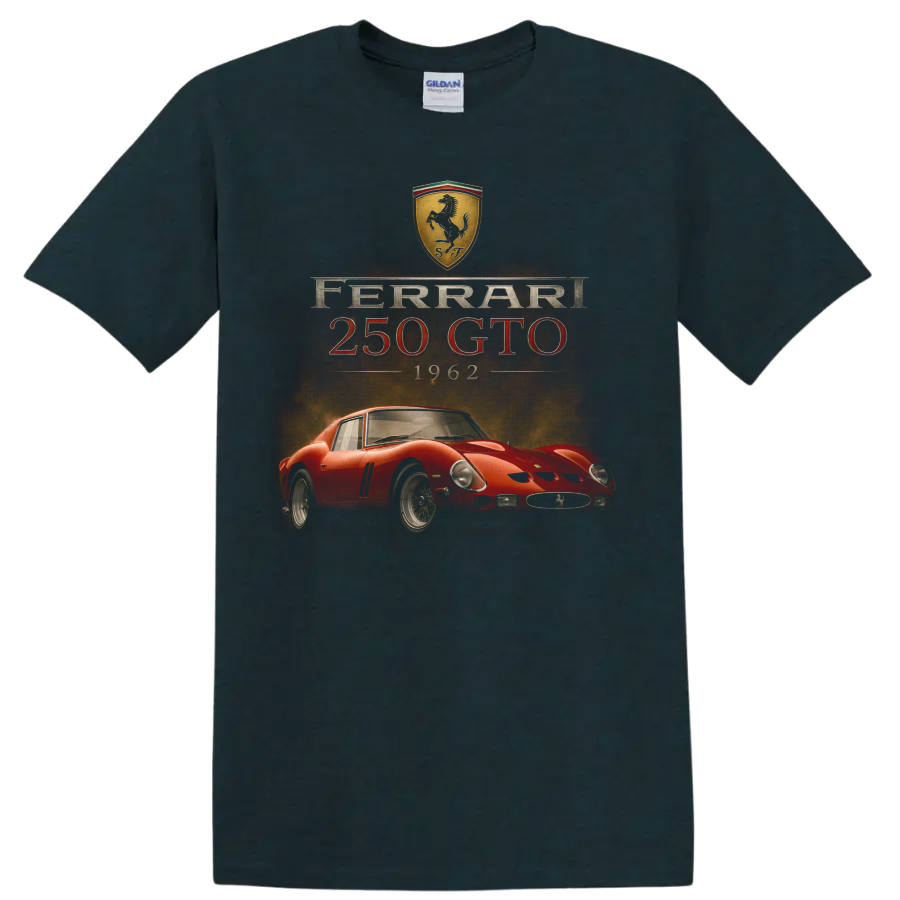 Ferrari 250 GTO 1962 vintage racing car graphic with visible text on a Midnight (Green) T Shirt