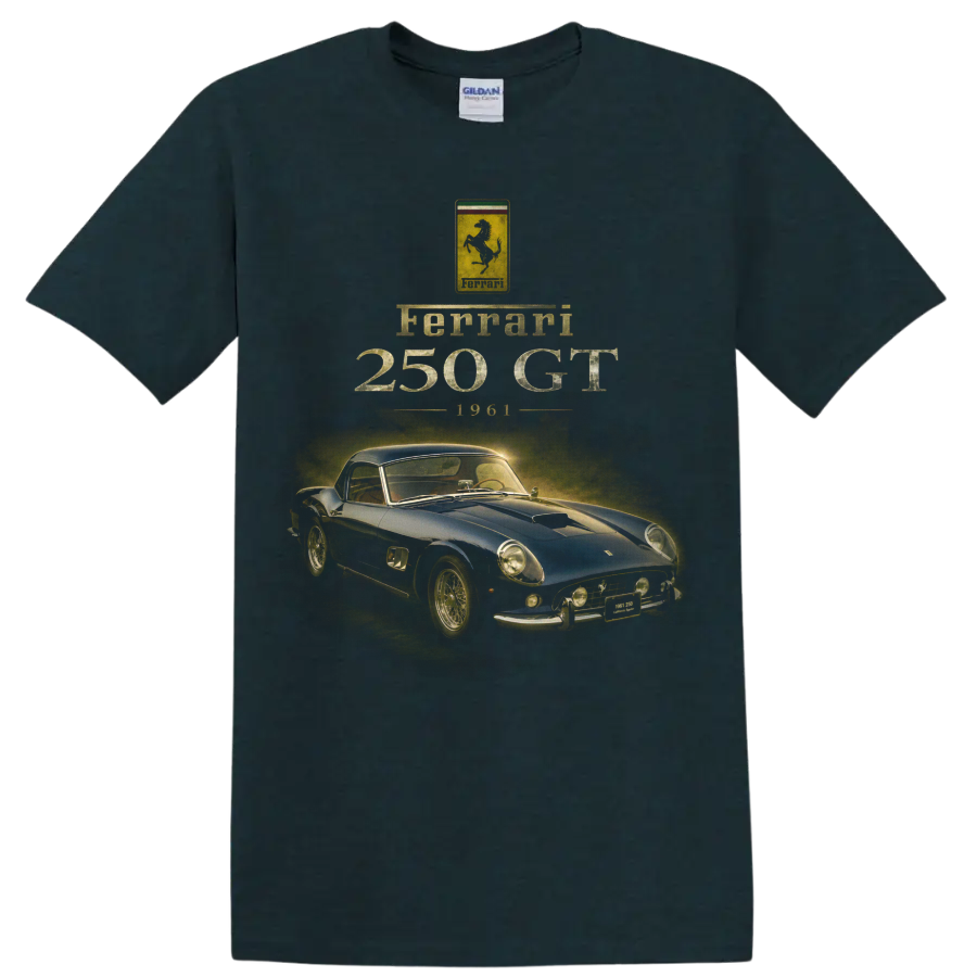 Vintage Ferrari 250 GT 1961 blue classic sports coupe graphic on a Midnight (Green) T Shirt