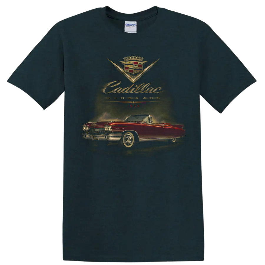 1959 Cadillac Eldorado red convertible vintage graphic print on a Midnight (Green) T Shirt