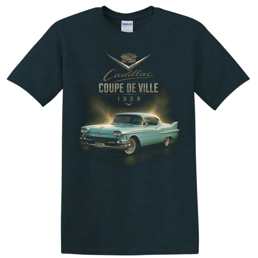 1958 Cadillac Coupe de Ville vintage classic car graphic on a Midnight (Green) T Shirt