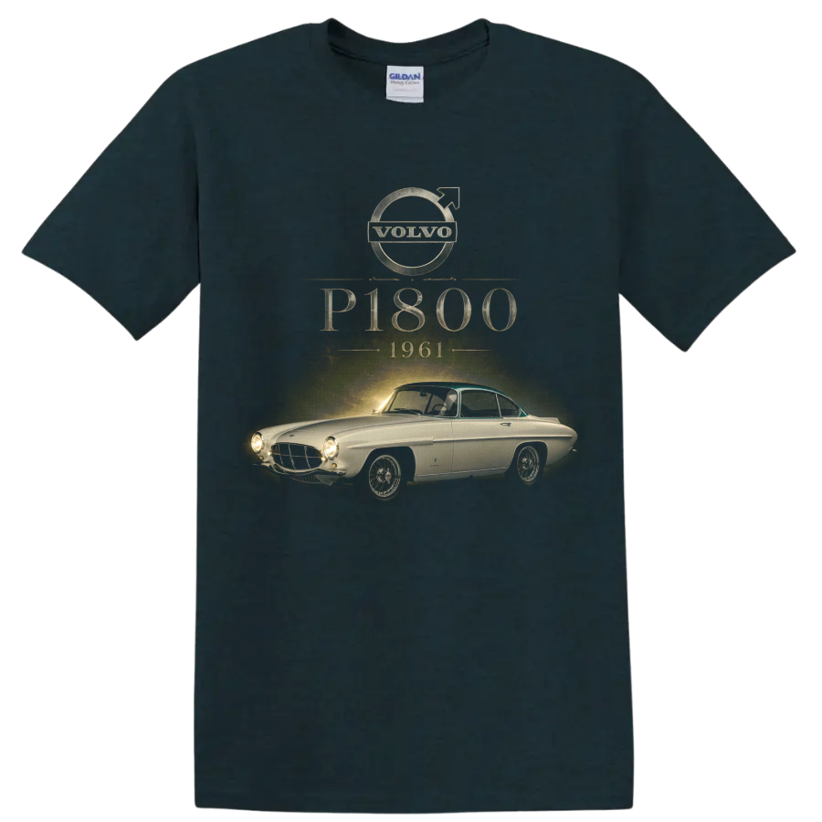 Vintage Volvo P1800 1961 classic coupe graphic with distressed typography on a Midnight (Green) T Shirt