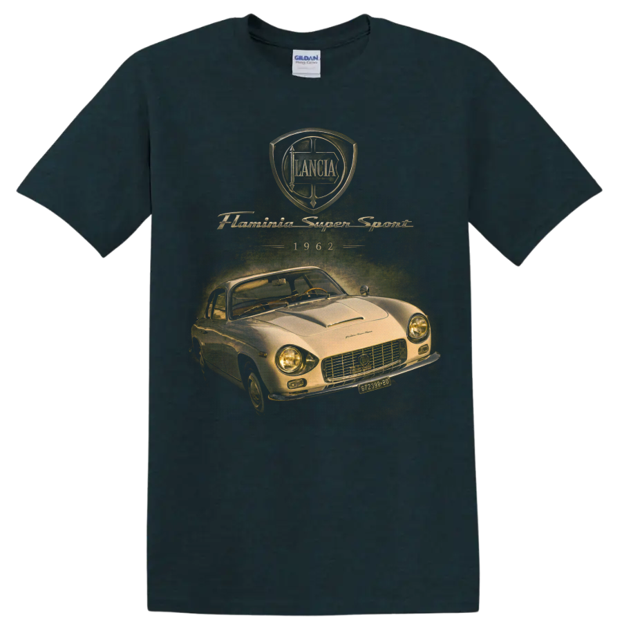Lancia Flaminia Super Sport 1962 vintage coupe graphic with crest and script on a Midnight (Green) T Shirt